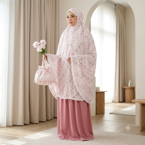 Ensemble de prière musulman à rayures diagonales de qualité supérieure pour usage domestique, robe Mukena en rayonne, origine Indonésie, marque personnalisée acceptée - Product Image 2