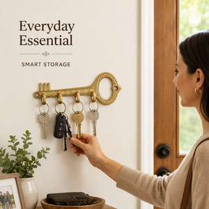 Elegant Brass <b>Key</b> Shaped <b>Key</b> Holder Decorative <b>Wall</b> Rack with 4 <b>Hooks</b> Antique Organizer for Entryway Hallway and Home decor Use - Product Image 3