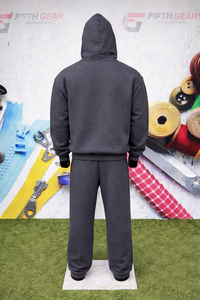 ชุดวอร์มฮู้ดดี้สีเทาแบบขายส่ง ไม่มีลาย พร้อมสกรีนโลโก้ เสื้อฮู้ดดี้แบบสวมหัวและกางเกงขายาว ชุดเซ็ตผ้าฝ้ายฟลีซ 350 GSM ผู้ผลิตชุดกีฬา - Product Image 4