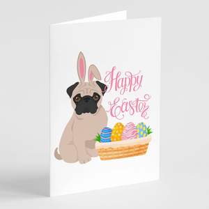 Whimsical Fawn Pug Easter Tarjetas de felicitación Paquete de 8 tarjetas de nota en blanco con sobres A7 Tamaño 5x7 - Product Image 1