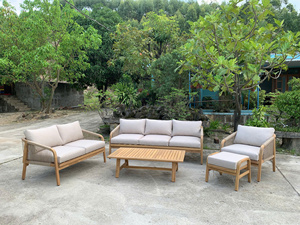 Juego de Sofás de Jardín de Madera Maciza de Teca con Cojines, Muebles Modernos para Patio, Espacio Exterior, 4 Plazas - Product Image 4