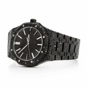 Reloj de Lujo con Incrustaciones de Moissanita Negra, Estilo Diamante, Acero Inoxidable, Resistente al Agua, Estilo Hip Hop, Proveedor de Relojes de Pulsera - Product Image 3