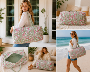 Handmade Cotton Quilted Luxury Fashion Durable Weekender <b>Bag</b> Floral Block Print Duffle Bohemian <b>Overnight</b> Travel Tote Large Gym - Product Image 6