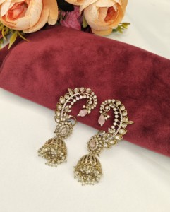 Royal Kundan Stone Jhumka Pearl Hanging <b>Ear</b> <b>Cuff</b> <b>Earrings</b> For Womens Festive Wedding Artificial Jewellery Manufacturer Wholesale - Product Image 4