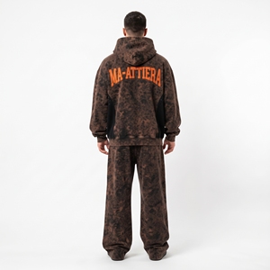 Ensemble de survêtement marron délavé pour homme, sweat à capuche zippé et pantalon de jogging ample, tenue streetwear personnalisée deux pièces - Product Image 2