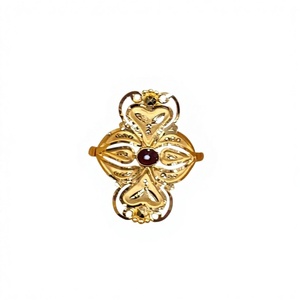 Exquisite 22K Solid Gold Floral <b>Ring</b> for Women Traditional <b>Indian</b> Filigree Design Jewelry with Synthetic Red Stone Center - Product Image 1
