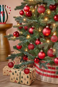 Red and White Striped Woven Rattan Christmas <b>Tree</b> Skirt - Durable Natural Fiber <b>Tree</b> Collar for Holiday Party Decoration - Product Image 2