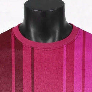 T-shirt à manches courtes rayé rose et rouge pour homme, col rond, séchage rapide, tricoté, sportif, coupe classique - Product Image 4