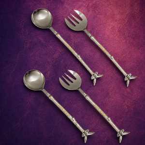 Good Design <b>Salad</b> Servers Set Metal Fork Spoon With Floral Handle Dishwasher Safe - Product Image 1