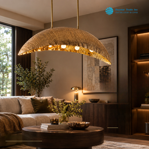 Lustre suspendu contemporain en métal Daystar Trade 100W 3500K blanc chaud pour intérieur, anti-éblouissement, motif côtelé, CRI élevé Ra90 - Product Image 1