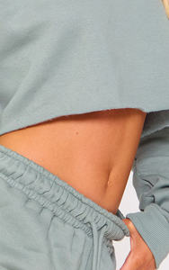 Sudaderas Cortas Transpirables de Felpa 100% Algodón con Hombros Caídos y Bordes Deshilachados para Mujer, Sudaderas Personalizadas a la Moda - Product Image 4