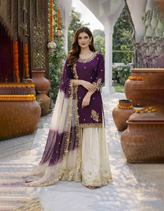 ชุดคุर्ติ ชาราร่า การาร่า ผ้าเครปปักเลื่อมอินเดีย งานปักลายดีไซเนอร์ ขายส่ง สำหรับงานแต่งงาน งานปาร์ตี้ งานเทศกาลดีวาลี ชุดประจำชาติสำหรับฤดูหนาว - Product Image 1