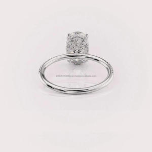 Anillo de Compromiso con Diamante Cultivado en Laboratorio de Corte Ovalado en Oro Rosa de 14K con Banda Pavé, Anillo de Promesa de Boda Solitario para Mujer, Joyería Fina - Product Image 2
