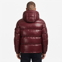 Blouson matelassé court pour homme avec logo personnalisé, marron brillant, surdimensionné, à capuche, rembourré, manches courtes, poches, OEM