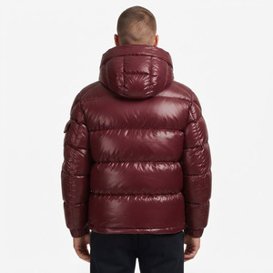 Custom Logo Men's Cropped Puffer Jacket men Maroon Glossy Oversized Hooded <b>Quilted</b> Padded Short Winter Sleeve Pocket OEM - Product Image 4