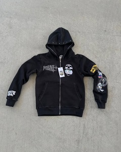 Custom Heavyweight <b>Zip</b> <b>Up</b> Hoodie <b>Men's</b> Streetwear Patch Embroidery Graphic Hooded Sweatshirt Cotton <b>Fleece</b> Oversized Full <b>Zip</b> - Product Image 3
