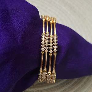 14K Gold Plated <b>Copper</b> Bezel Set Diamond Like <b>Bangles</b> Trendy Engagement Bracelets - Product Image 1