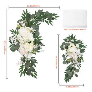 Kit di Fiori Artificiali Bianchi per Arco Nuziale da 2,4 m (Confezione da 3) - 2 Composizioni Floreali + 1 Drappeggio Trasparente per Decorazioni per Feste - Product Image 2