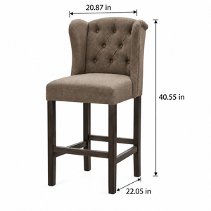 Silla de Bar Moderna Tapizada con Brazos Acolchados y Patas de Madera Sólida para Uso Doméstico y Comercial, Silla de Bar de Lino - Product Image 2