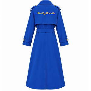 Manteau long sur mesure de la sororité Sigma Gamma Rho, logo brodé, col cranté, manches longues, en laine bleue et dorée pour femme - Product Image 3