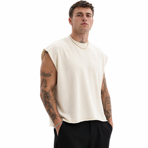 Débardeur tricoté sans manches respirant pour homme, couleur unie, coupe oversize, en coton, pour le sport, le fitness, le streetwear décontracté, effet délavé à l'acide - Product Image 2