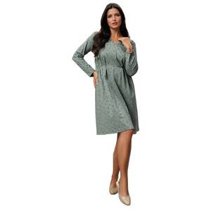 Abito plissettato a maniche lunghe stampato in cotone con scollo a V, ottimo per abiti Casual da donna - Product Image 2