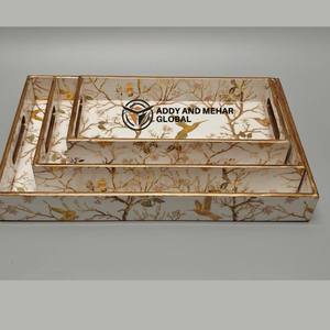 ชุดถาดเสิร์ฟลายเรขาคณิตสีขาว 3 ชิ้น ทำจาก MDF และกระดาษ ถาดซ้อนกันได้ สำหรับตกแต่งบ้านสไตล์โมเดิร์นและใช้เสิร์ฟ - Product Image 5