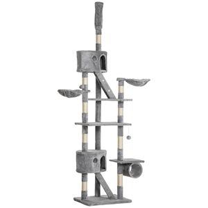 Albero per Gatti Regolabile in Altezza da Pavimento a Soffitto, Solido, 94.5-102.5 Pollici, con Tiragraffi e Cucce, Torre per Arrampicata Gatti - Product Image 1