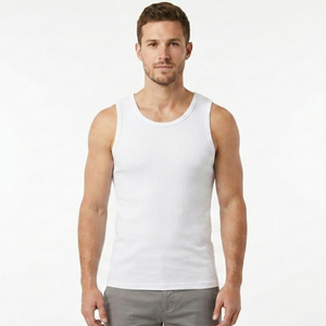 Men's White Cotton Tank Top O-Neck Sleeveless Casual Solid Color Knitted Breathable Summer Vest - Product Image 3