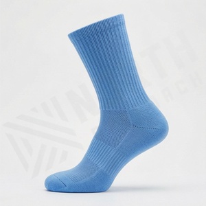 <b>Crew</b> <b>Socks</b> Solid Blue Knitted Breathable Casual Daily Wear Adult Regular Fit - Product Image 3
