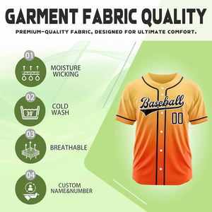 เสื้อเบสบอลแบบกำหนดเอง ยูนิเซ็กซ์ แขนสั้น สีส้มเหลืองไล่เฉด ติดกระดุมด้านหน้า ระบายอากาศได้ดี ผลิตจากโพลีเอสเตอร์ ทรงปกติ สำหรับผู้ใหญ่ เล่นกีฬา - Product Image 4