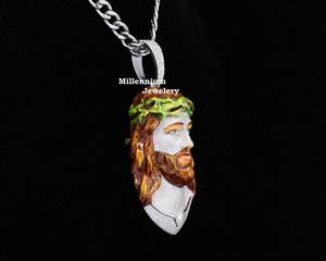 D'VINS JEWELS - Colgante de Jesús con Diamantes Cultivados en Laboratorio, Corte Excelente, Estilo Hip Hop, Chapado en Oro de 14K, Unisex, Certificado IGI - Product Image 4