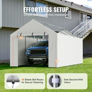 Resistente 10X20 ft bianco Garage tenda riparo Carport copertura tettoia protezione UV facile installazione sfera bungee - Product Image 5