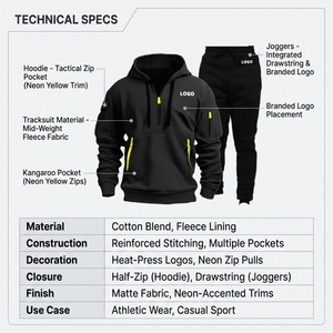 OEM Customizable Athletic Wear for Men Cotton Fleece <b>Techwear</b> Half Zip Tactical Jogger Set XS Solid Windproof Blank Sweatsuit - Product Image 5