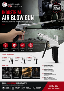 LEMATEC LE-AB3-1 Pistola de Aire Profesional de Metal, 7.6 CFM, Limpieza de Alta Resistencia para Uso Industrial, OEM, Hecho en Taiwán - Product Image 2