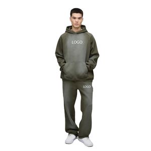 Streetwear homme oversize kaki Sweat à capuche raglan délavé à l'acide de haute qualité Survêtement à capuche délavé par pulvérisation avec logo personnalisé - Product Image 1