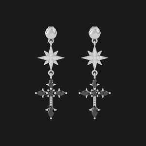 Boucles d'oreilles clous en zircon noir en forme de fleur en argent sterling 925, cadeau de luxe unisexe pour fiançailles et mariage - Product Image 1