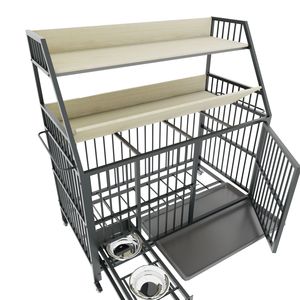 Grande Gabbia per Animali Domestici a Doppio Strato con Cassetti in Acciaio Inox per Cibo e Acqua, Rastrelliera in Ferro e Scaffale Portaoggetti per Famiglie con Più Animali - Product Image 2