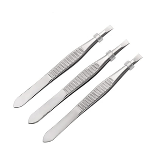 3 Piece Stainless Steel Slanted Eyebrow Tweezers Set Stripe Grip Custom Color Precision Brow Shaping <b>Tool</b> Custom Logo - Product Image 1