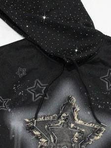 Heavy Cotton Fleece Hoodies Rhinestone Detail <b>Star</b> Applique Embroidery Streetwear Pullover Custom <b>Designer</b> Apparel - Product Image 3