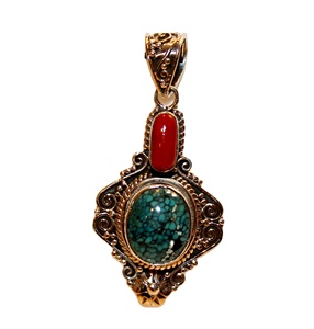 Colgante de Plata de Ley 925 de grado superior, estilo Vintage Unisex, turquesa de Coral rojo para aniversario de boda o regalo de fiesta - Product Image 1