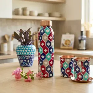 Botella de Agua Metálica con Diseño Bohemio, Tapa de Cobre y Juego de Tazas a Juego para Uso Doméstico - Product Image 1