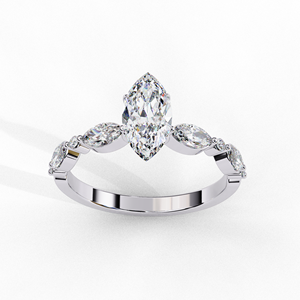 Anillo de Compromiso de Oro Blanco de 14K con Diamante Cultivado en Laboratorio de Corte Marquesa y Piedras Laterales - Product Image 5
