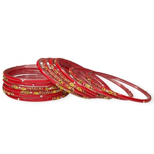 Bracelets en verre imitation perle plaqué or rouge chaud, style traditionnel tendance pour mariage, look luxueux - Product Image 3
