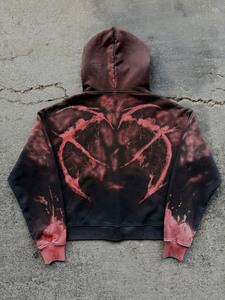 Sudadera con capucha y cremallera para hombre, con estampado gráfico personalizado, de algodón y felpa, estilo urbano, con efecto desgastado y lavado, tipo canguro. - Product Image 2