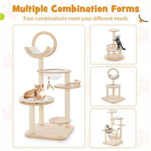 Grande tour à chat en bois 4-en-1 avec nid à capsule spatiale pour chats d'intérieur Caractéristiques multiples Arbres à chat et grattoir - Product Image 5