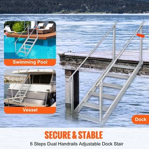 Scaletta Regolabile 43-51 Pollici per Pontile, Capacità di Carico 500 Libbre, 6 Gradini, in Lega di Alluminio, con Corrimano Doppi per Piscine e Barche - Product Image 4