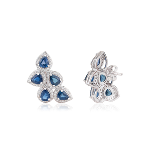 Magníficos Pendientes de Fiesta con Forma de Alas de Halo con Zafiros Azules y Diamantes, Oro Blanco Sólido de 14K, Joyería Fina - Product Image 5