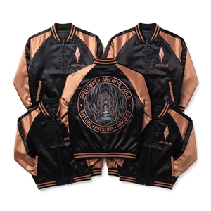 เสื้อแจ็คเก็ตซาตินทรงบอมเบอร์สีเขียวมะกอก ปักลายวอลนัท นัทโกรฟ แบบซูกะจัง สไตล์เบสบอล สำหรับขายส่ง - Product Image 2