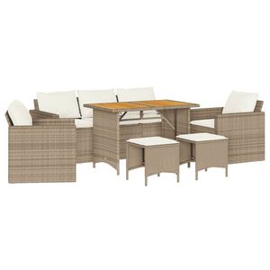 Conjunto de Sofás Modulares Grandes de Ratán Sintético PE Beige para Jardín, Muebles de Jardín Modulares Cómodos - Product Image 2